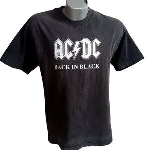 AC/DC Back In Black Large Vtg Y2K T-shirt Graphic 2004 Alstyle Crackle Fade